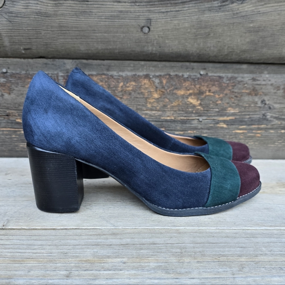 Clarks NEW Tara Brae Dark Academia Color Block Suede Block Heel Comfort Pumps 8M